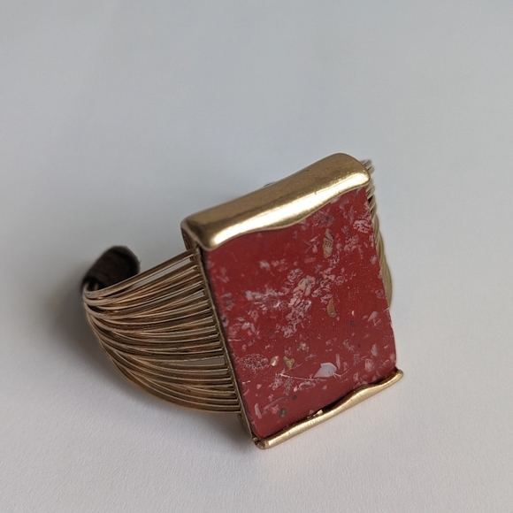 Robert Lee Morris RLM Soho Multi Wire Row Cuff Bracelet Mosaic Shell Gold Tone - Picture 1 of 9